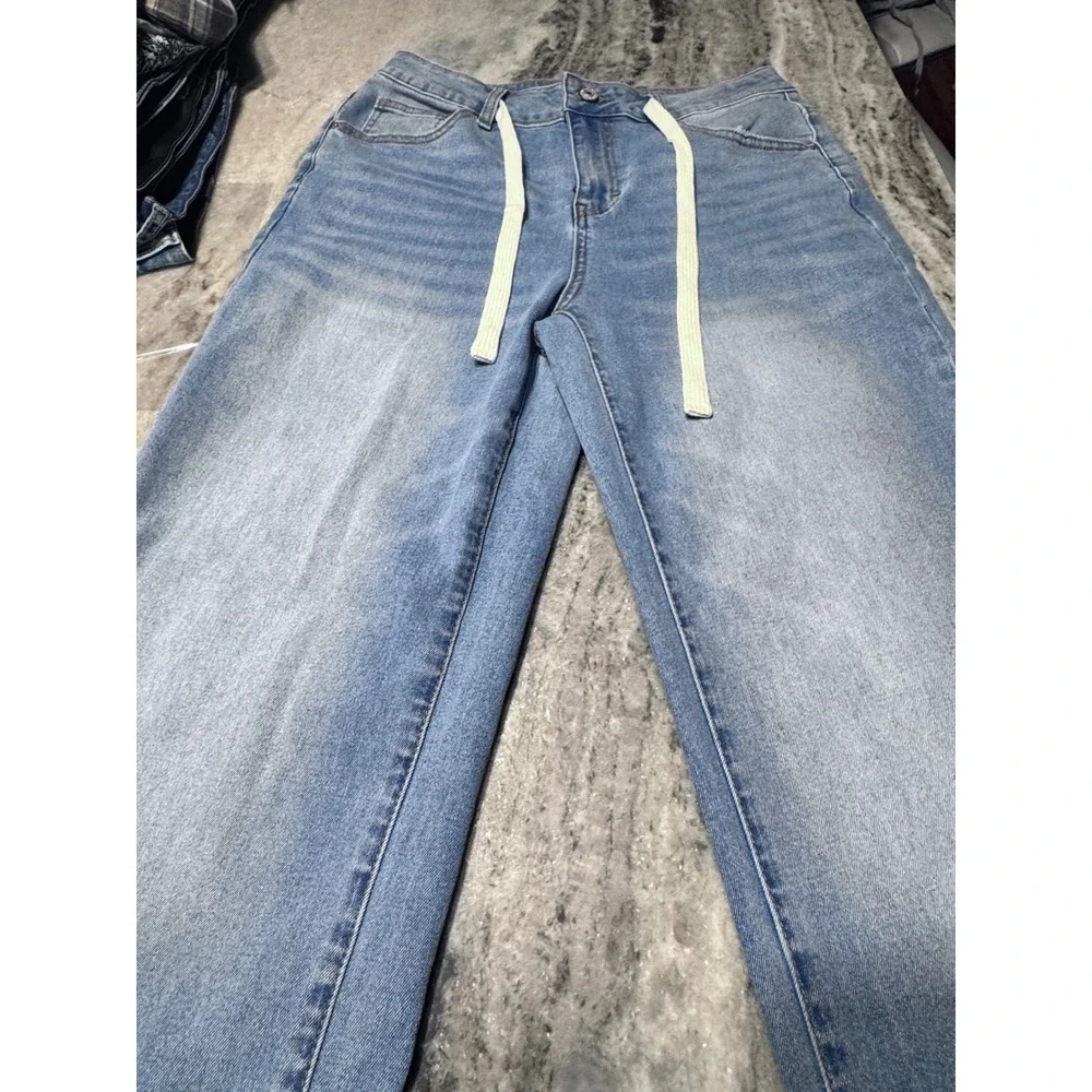 Sidefeel Jeans Womens‎ 8 Denim Light Wash Wide Leg Drawstring Boho Western Blue